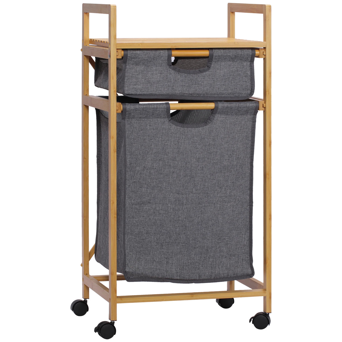 HOMCOM bamboo laundry hamper 2 removable cloth bags 42x35x84.5 cm - vue 1 sur 7