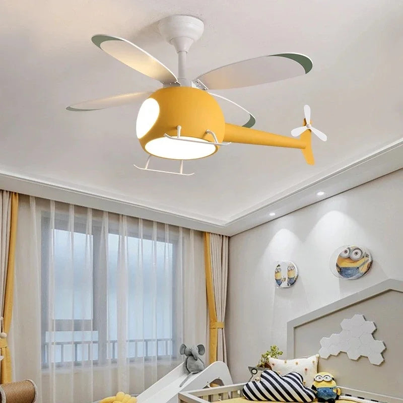 Modern airplane ceiling fan with LED light and remote control - vue 4 sur 12