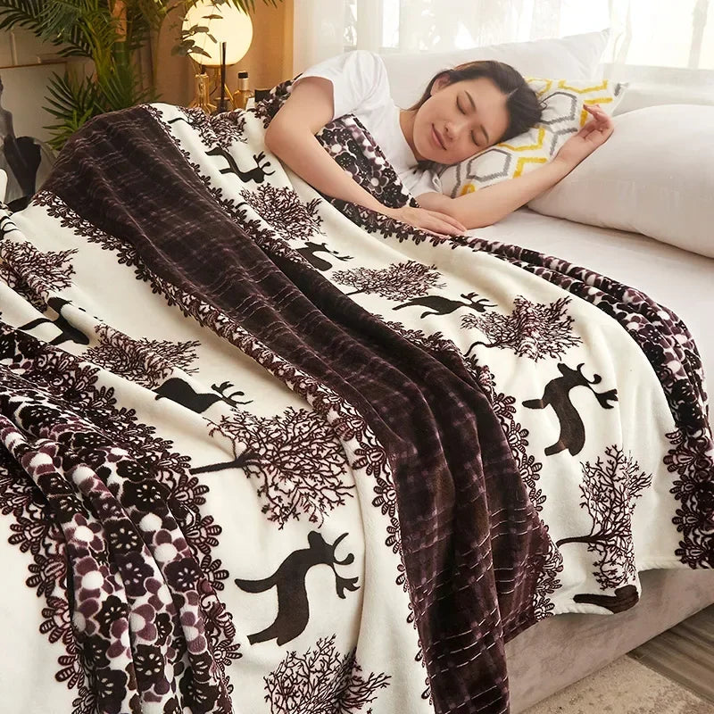 Lightweight fleece throw with floral check pattern for living room