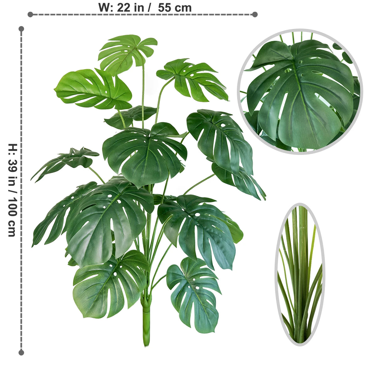 Artificial monstera plant with realistic leaves for indoor decoration - vue 18 sur 29