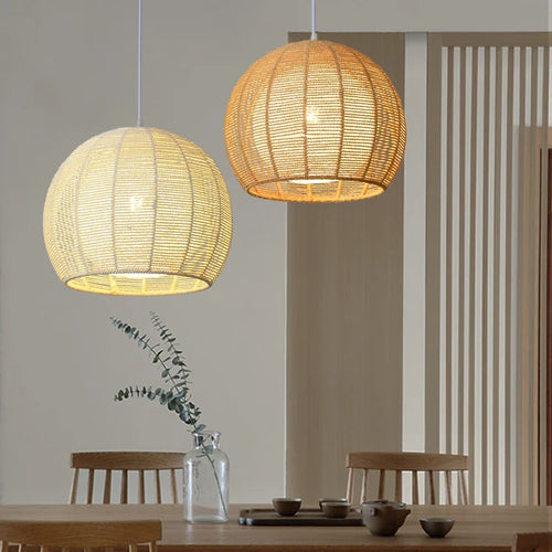 Modern Nordic LED pendant light in iron and hemp rope - vue 2 sur 14