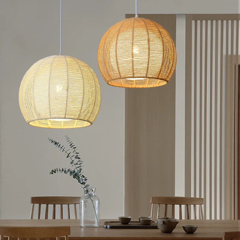 Modern Nordic LED pendant light in iron and hemp rope