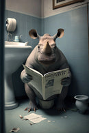 Humorous animal bathroom art on canvas with newspaper print