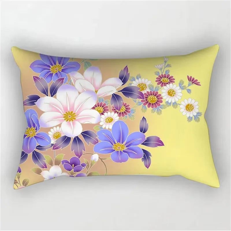 Decorative cushion cover with rainbow, red and pink flowers