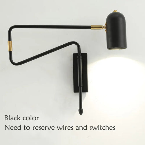 Industrial style adjustable wall light in black and gold