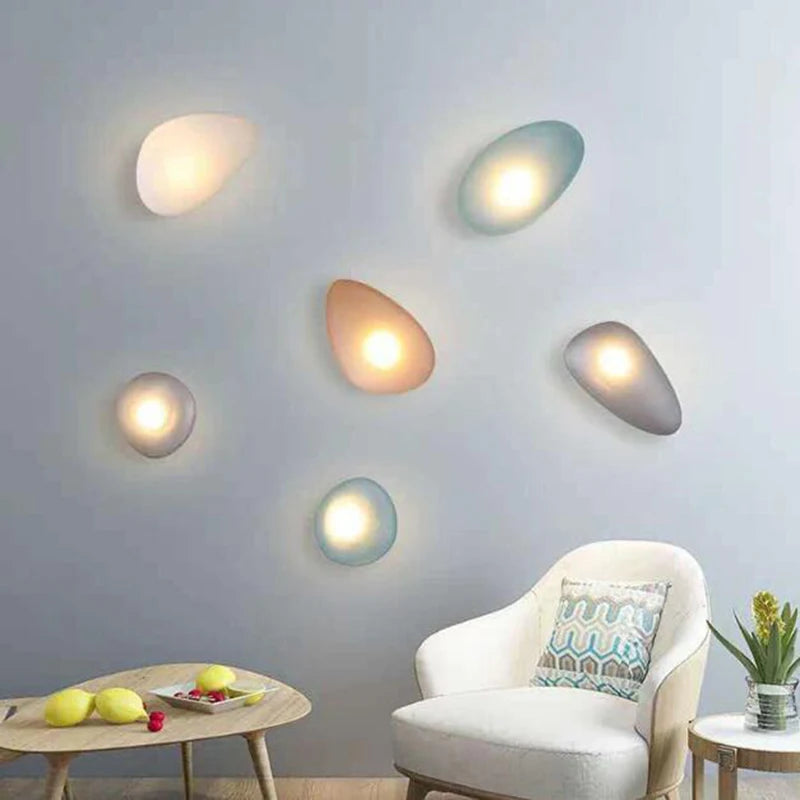 Colourful LED pebble wall light