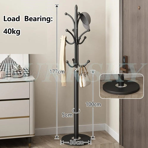 freestanding metal coat rack with 16 hooks and shelves - vue 16 sur 18