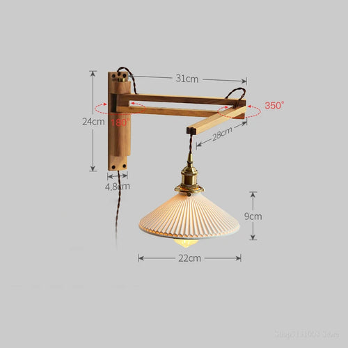 Japanese wooden wall light with retro ceramic lampshade - vue 17 sur 17