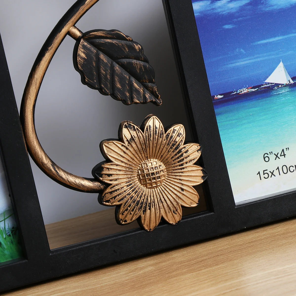 Vintage decorative photo frame with 4 openings and floral accents