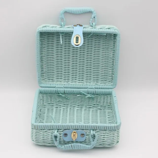 retro rattan basket for storage and picnic - vue 10 sur 12
