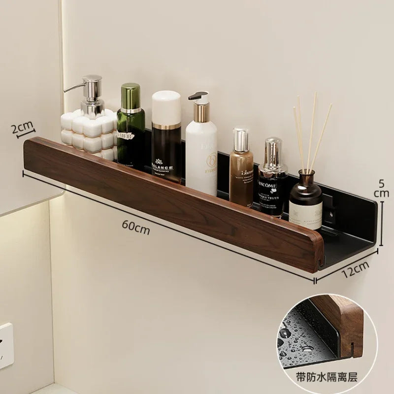 walnut wall shelf for storage and towel rack - vue 9 sur 10