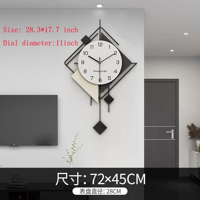 New Design Creative Wall Art Clock, Silent Pendulum Clock, Living Room Wall Decor Clocks, Metal Home Wall Decorations, Large - vue 8 sur 8