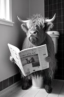 Humorous animal wall art reading newspaper in the toilet