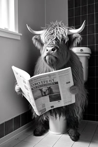 Humorous animal wall art reading newspaper in the toilet