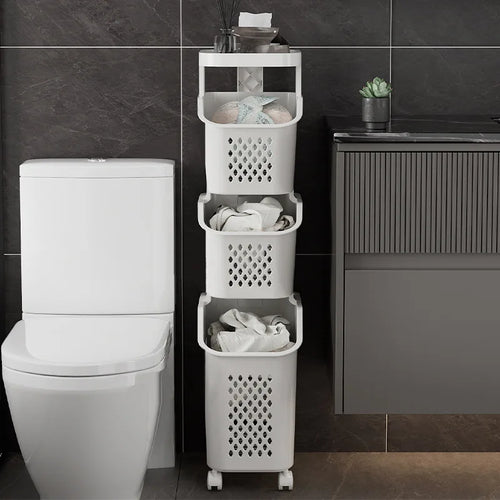dirty laundry storage basket with practical wheels - vue 3 sur 9
