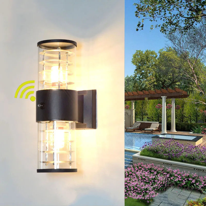 E27 LED outdoor wall light with sensor up and down waterproof glass aluminium garden lamp corridor street sconce 110V 220V