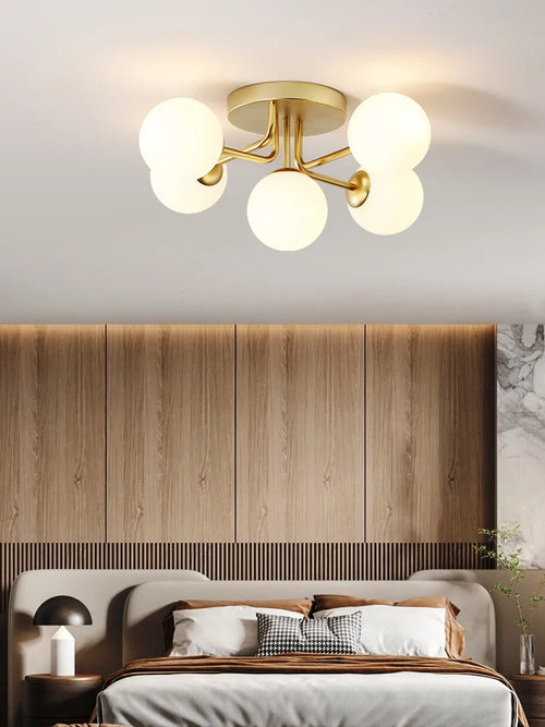 Modern glass ceiling light with round gold wave shade - vue 2 sur 8