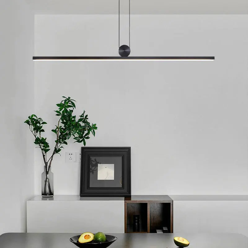 Modern minimalist LED strip pendant light for living room, dining room, kitchen, black chandelier home decor hanging fixture
