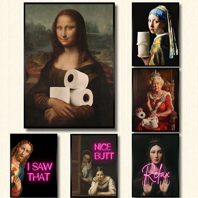 vintage toilet sign portrait of the mona lisa fun decor
