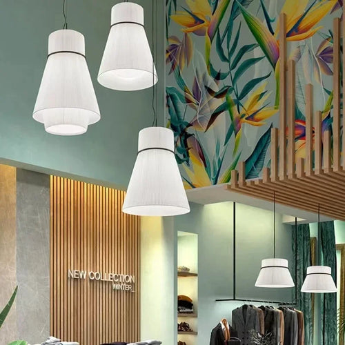 Nordic artistic fabric pendant light with vertical grain - vue 3 sur 12