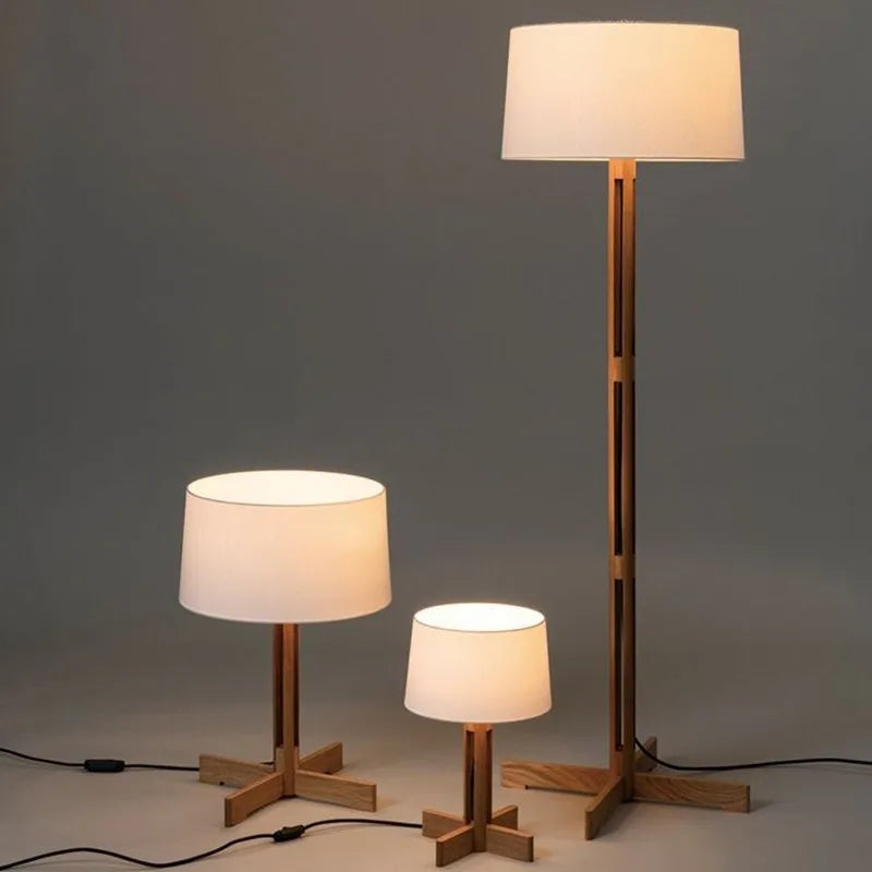 Vintage wabi sabi solid wood floor lamp for living room and reading nook