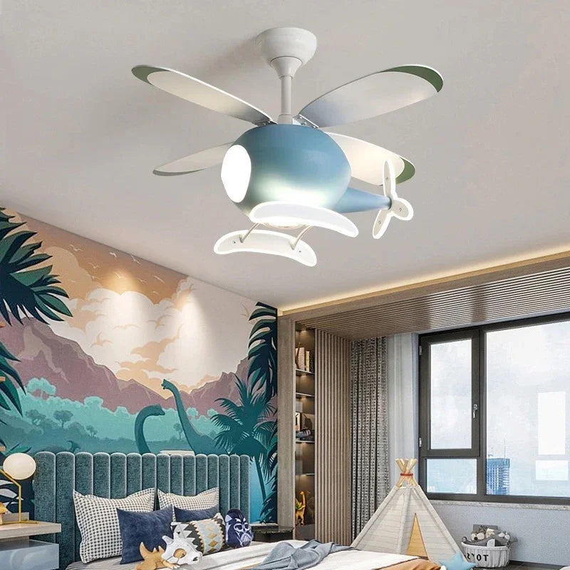 Modern airplane ceiling fan with LED light and remote control