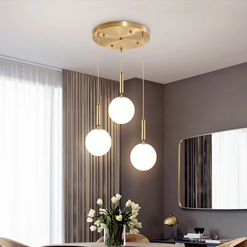 Brass black milk glass ball LED pendant light