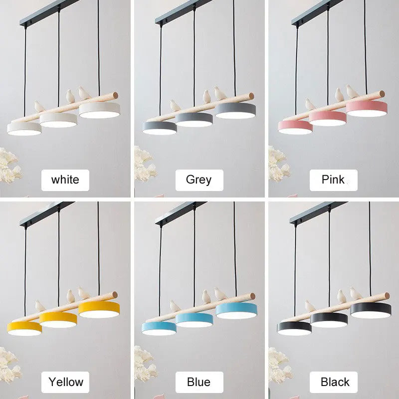 Modern nordic LED pendant light with minimalist macaron bird decoration - vue 3 sur 12