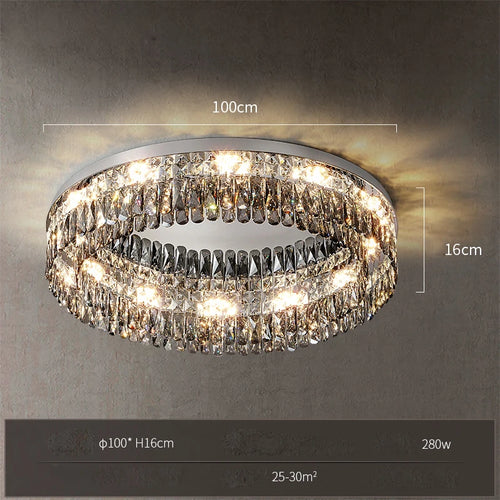 Gold crystal rectangular square dimmable LED ceiling light - vue 10 sur 18