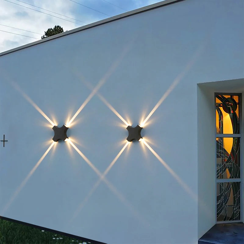 Modern simple 12w cross star outdoor waterproof LED wall light for front door, garden or porch IP65
