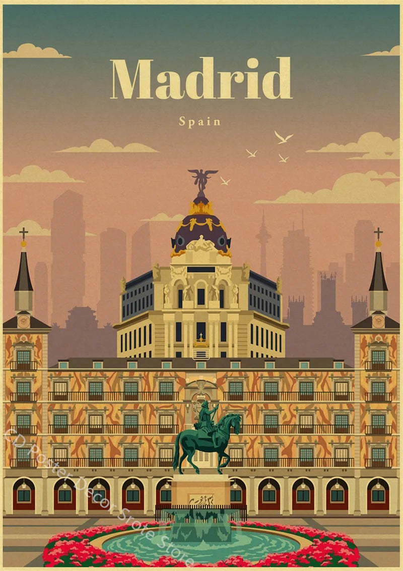 Vintage world cities poster for wall decoration