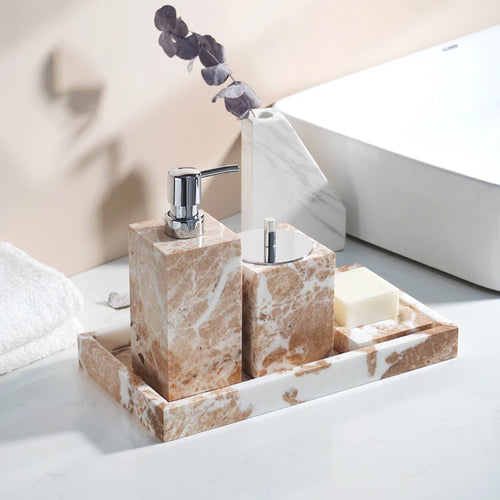 natural marble bathroom accessory set - vue 3 sur 17