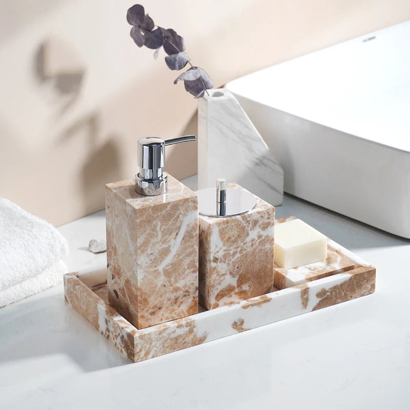 natural marble bathroom accessory set