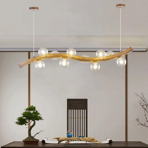 Solid wood and glass pendant light - vue 2 sur 11