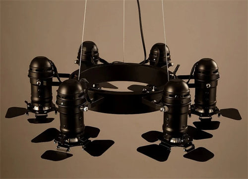Vintage industrial chandelier with 6 heads for commercial spaces - vue 6 sur 6