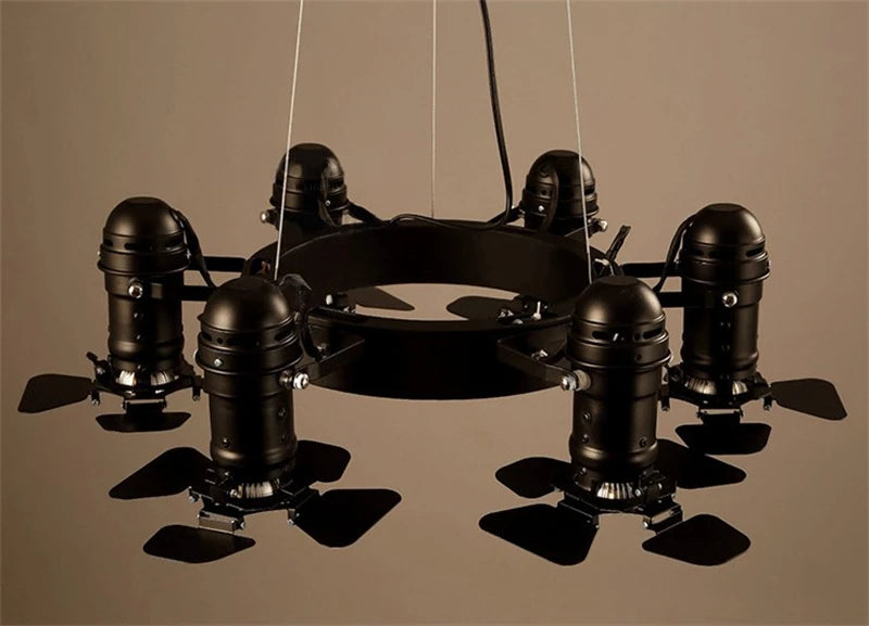 Vintage industrial chandelier with 6 heads for commercial spaces - vue 5 sur 6
