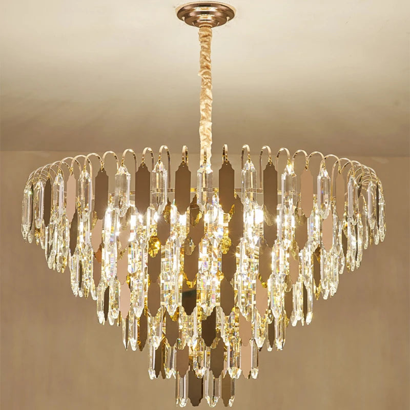 Modern gold crystal LED chandelier with elegant design for interiors