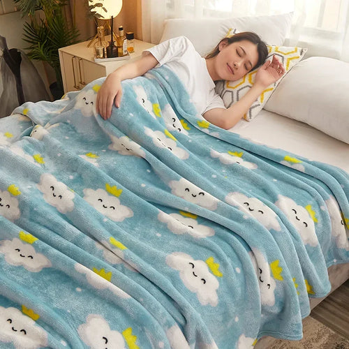 Fleece throw with floral and check patterns, soft style