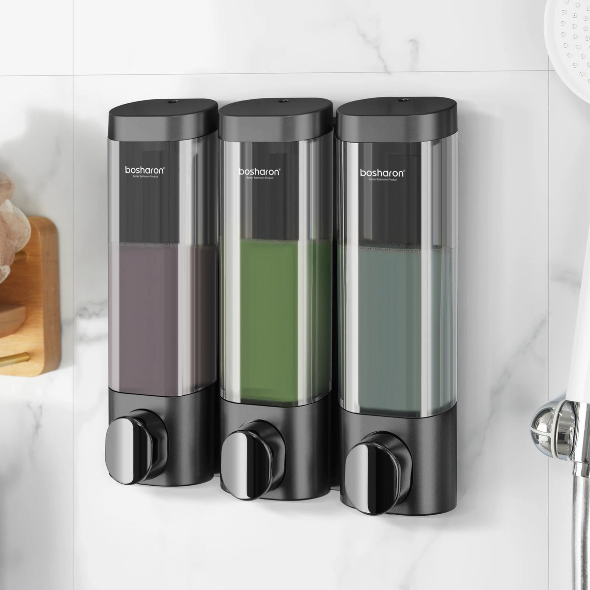 triple wall-mounted liquid soap dispenser for gel and lotion - vue 11 sur 11