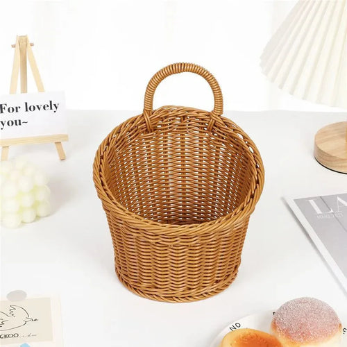 portable wall hanging woven storage basket - vue 3 sur 9