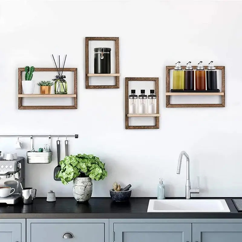 geometric design wooden floating wall shelf for indoor storage