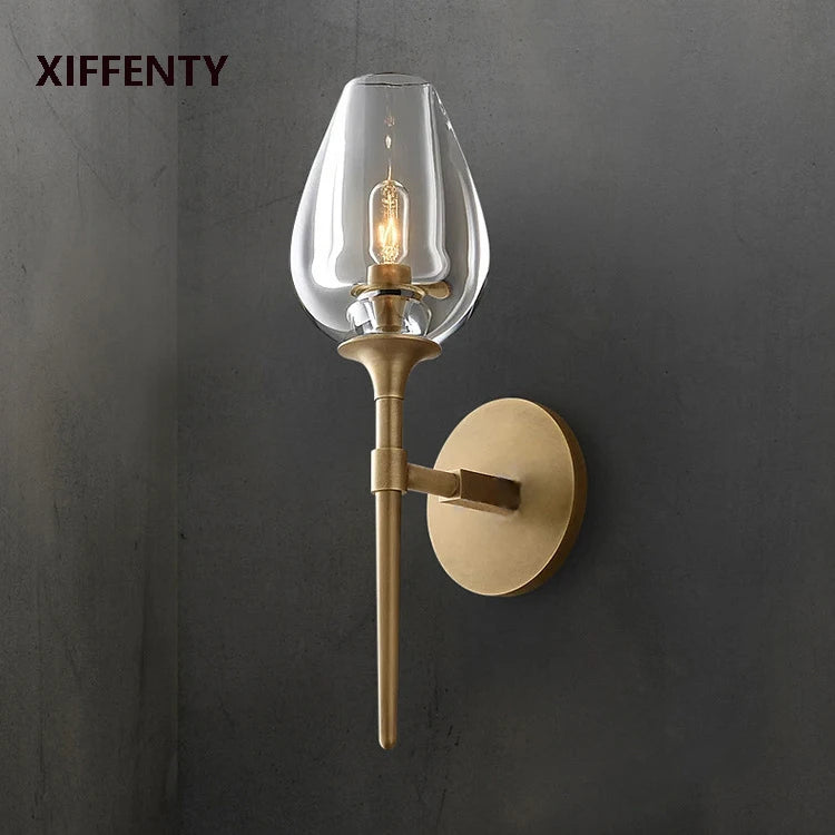 Decorative brass and crystal LED wall light for indoor use