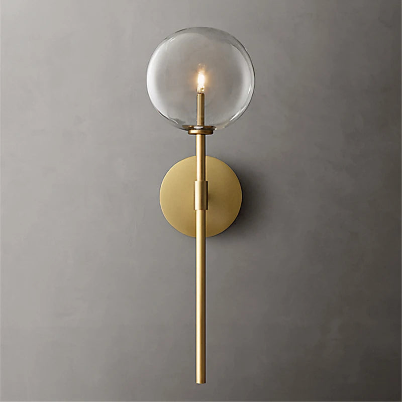 Nordic wall light with clear glass globe, American retro style