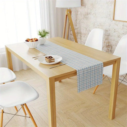 Linen table runner with check design - vue 3 sur 6