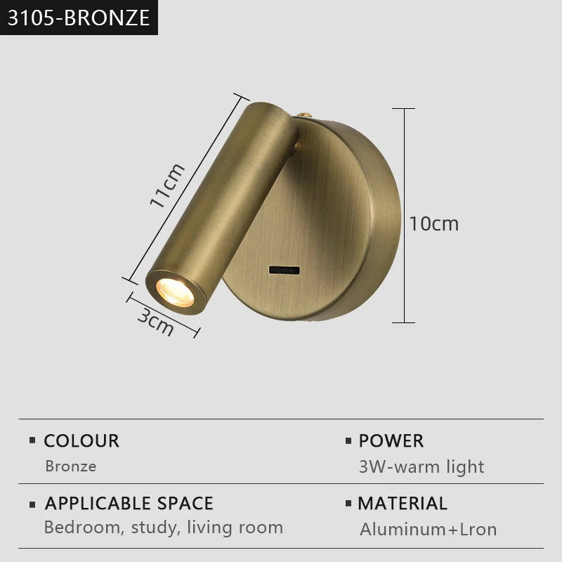 Modern adjustable rotating LED wall lamp for reading - vue 9 sur 12