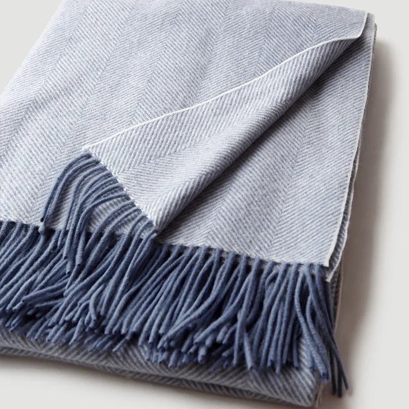 plaid laine douce rayures twill pompons voyage maison