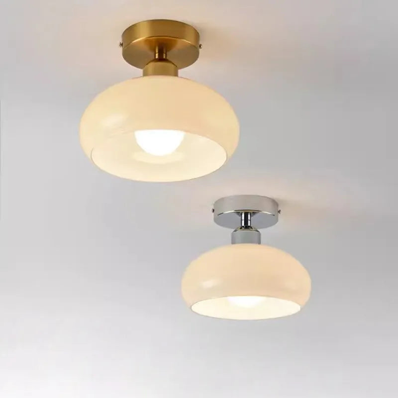 Nordic retro cream glass LED ceiling light gold E27 for hallway, living room, indoor lighting