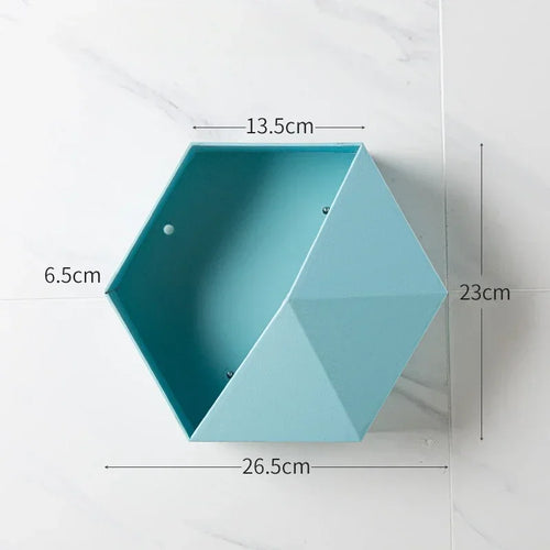 hexagonal wooden wall rack for books and decorations - vue 12 sur 12