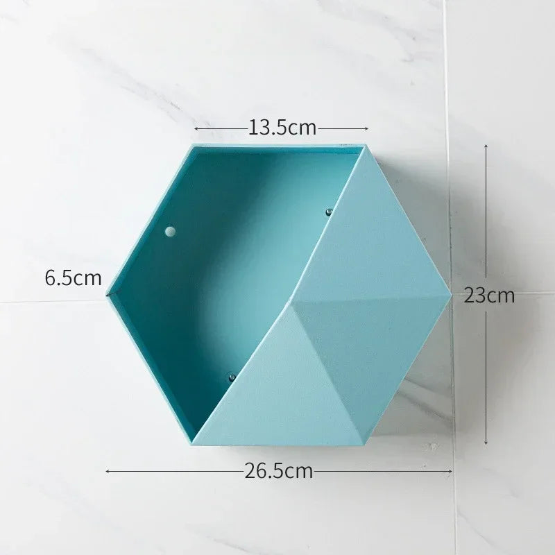 hexagonal wooden wall rack for books and decorations - vue 11 sur 12