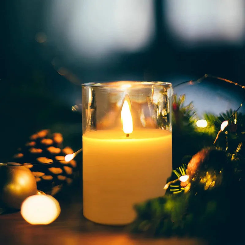 decorative rechargeable LED pillar candle with remote control in 3D tube - vue 6 sur 12